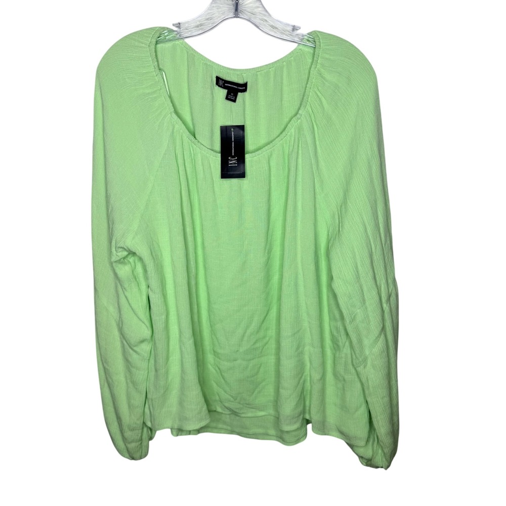 INC International Concepts Women XL Green Textured Long Sleeve Peasant Blouse